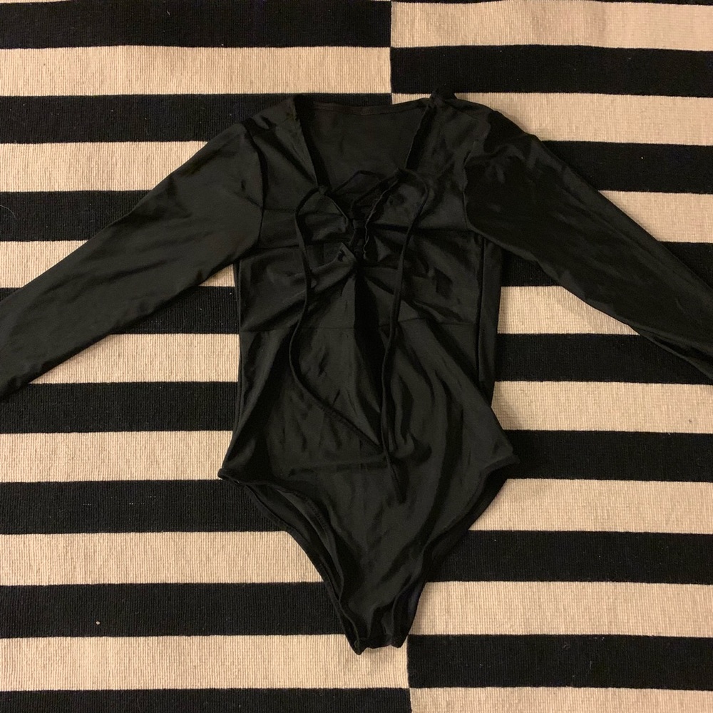 Black Front Lace Up Bodysuit